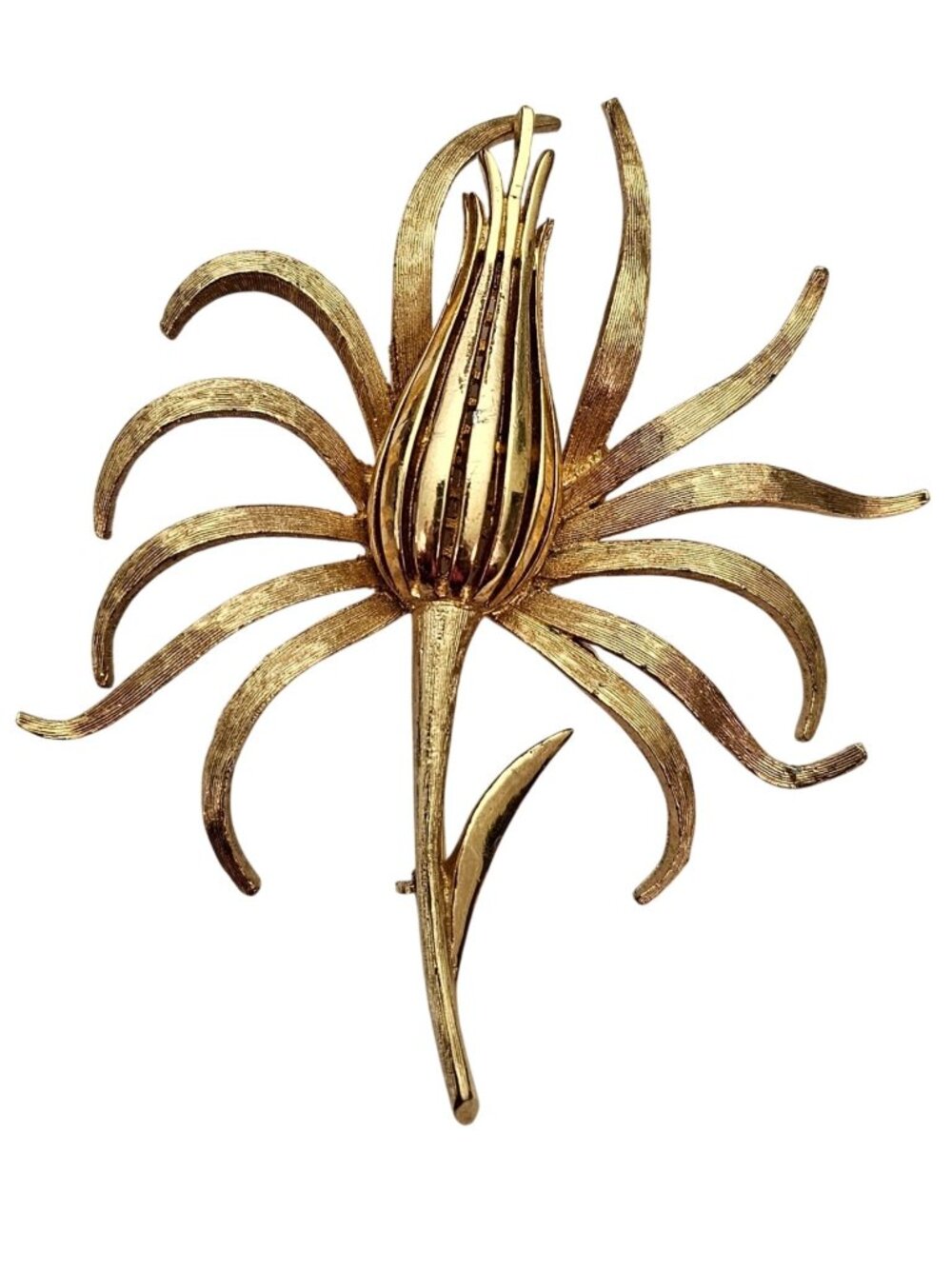 Corocraft Frond Flower Leaf Stem Brooch, Vintage Gold Tone Pin Signed, J960